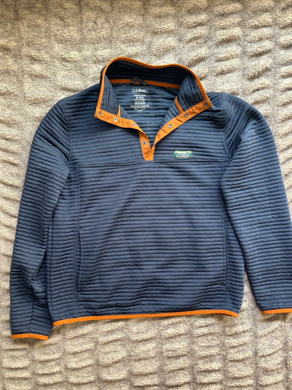 L.L.Bean Men’s Airlight Knit Pullover M Navy Blue Orange Trim